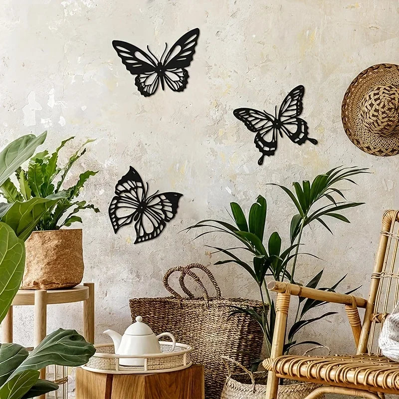 Set aus 3 Stück Schmetterlinge Eisen Kunst Wand Kunst 3D Metall Skulptur Wanddekoration für Wohnzimmer Esszimmer Kreative Nordic Wohnkultur