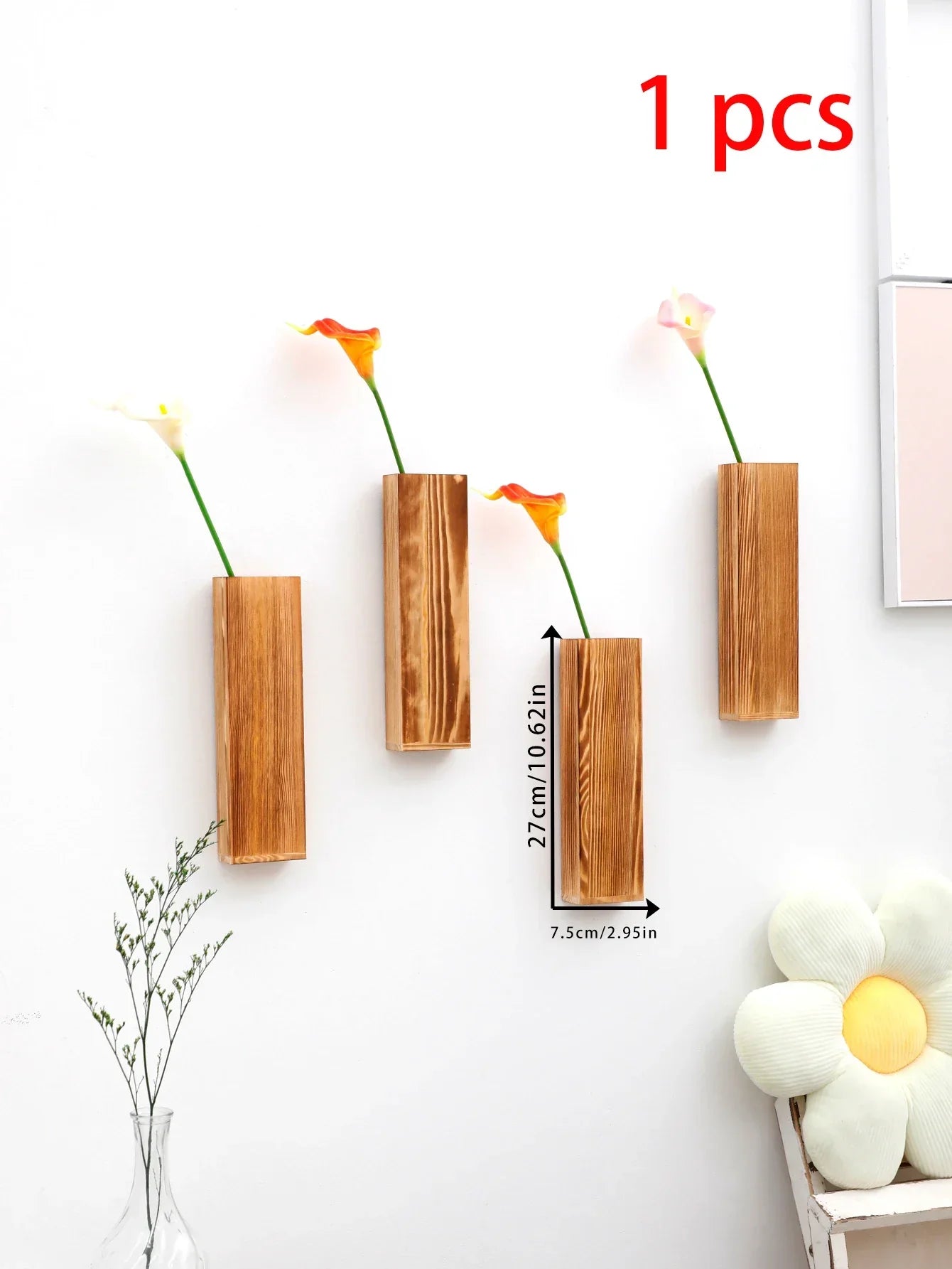 Handgefertigte nordische Holzvase Wandpflanzer - Natürliche Maserung, minimalistisches skandinavisches Design, perfekt für langstielige Blumen und Wohnkultur, vielseitige und elegante dekorative Stücke