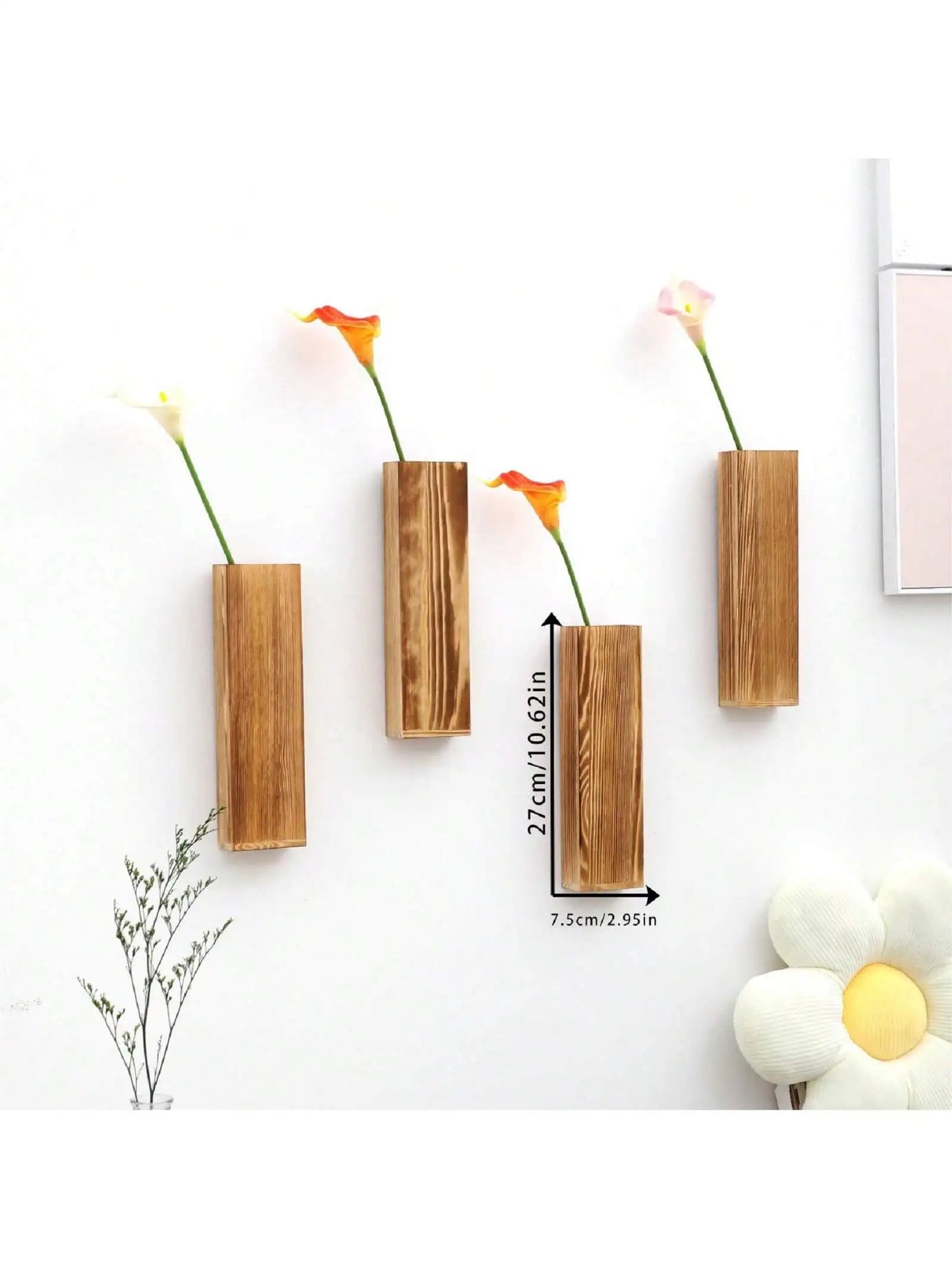 Handgefertigte nordische Holzvase Wandpflanzer - Natürliche Maserung, minimalistisches skandinavisches Design, perfekt für langstielige Blumen und Wohnkultur, vielseitige und elegante dekorative Stücke