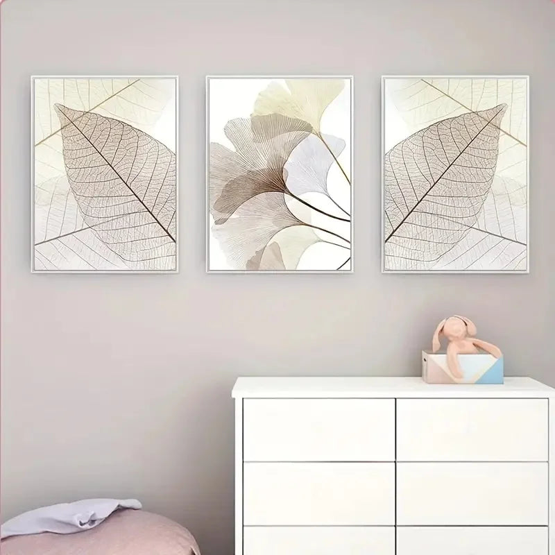 Set aus 3 Stück Modern Botanische Blattadern Wandkunst Feine Kunst Leinwanddrucke Einfache Neutrale Ton Bilder Für Wohnzimmer Skandinavischer Stil Wohnkultur