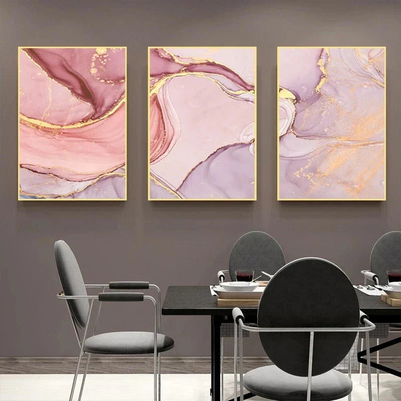 Set aus 3 Stücken Farbige Goldene Pink Abstrakte Marmor Druck Wandkunst Feine Kunst Leinwand Drucke Poster Bilder Für Wohnzimmer Schlafzimmer Heimdekoration