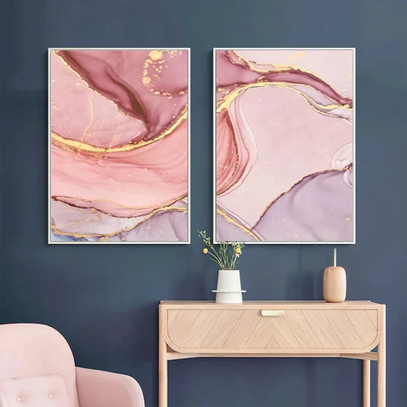 Set aus 3 Stücken Farbige Goldene Pink Abstrakte Marmor Druck Wandkunst Feine Kunst Leinwand Drucke Poster Bilder Für Wohnzimmer Schlafzimmer Heimdekoration