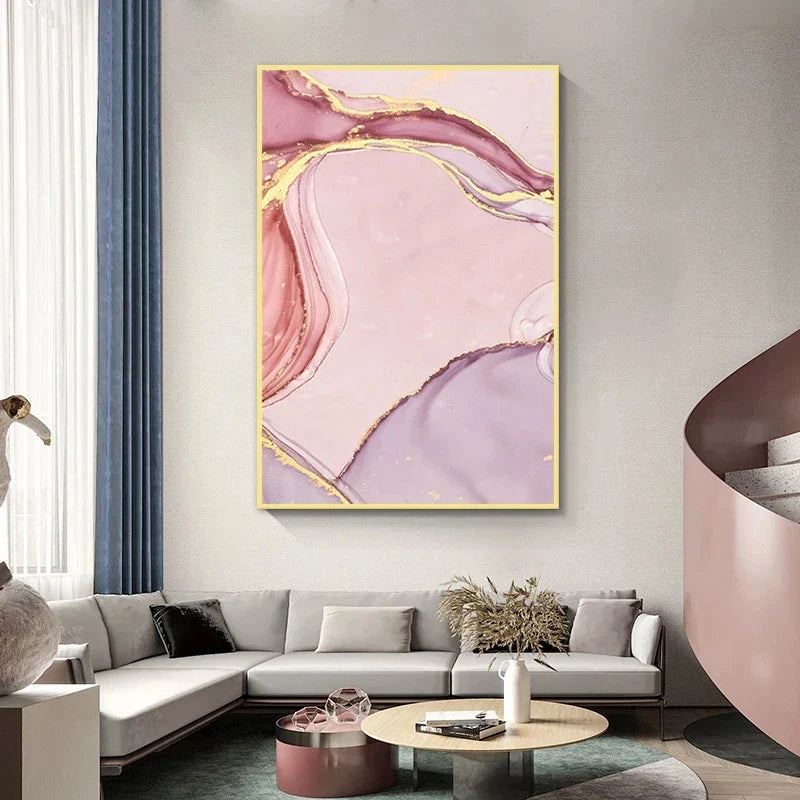 Set aus 3 Stücken Farbige Goldene Pink Abstrakte Marmor Druck Wandkunst Feine Kunst Leinwand Drucke Poster Bilder Für Wohnzimmer Schlafzimmer Heimdekoration