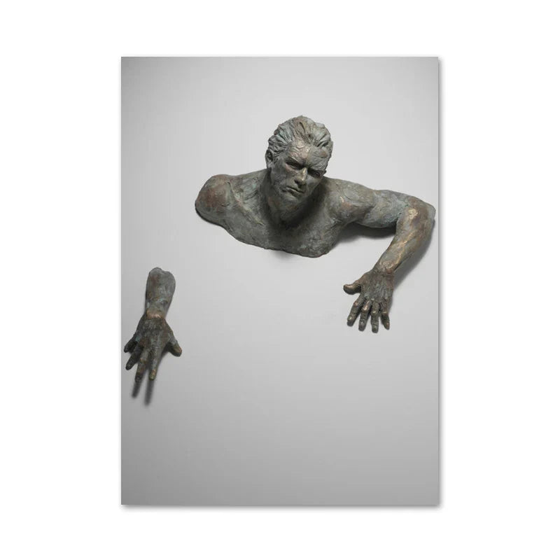 Moderne urbane abstrakte Eisenstatue Wandkunst Fine Art Leinwanddrucke 3D-Visualisierung Figurenkunst Bilder für minimalistische Wohnungswanddekoration | Karnz