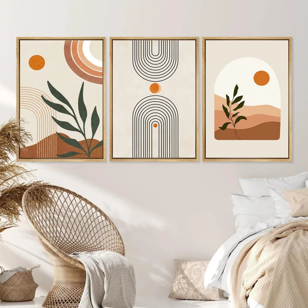 Set aus 3 Stück Modern Abstrakt Bohemian Minimalistisch Geometrisch Wandkunst Fein Kunst Leinwand Drucke Poster Bilder Für Wohnzimmer Dekor | Karnz