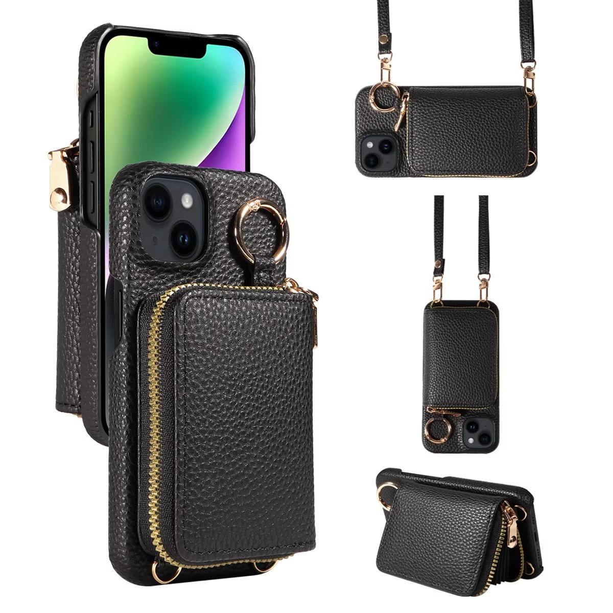 Hochwertige, multifunktionale iPhone-Hülle aus Leder mit Anti-Entmagnetisierungsschutz