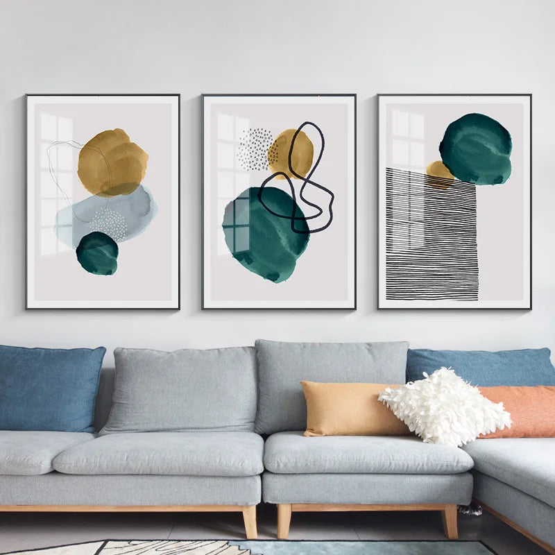 Grün Gelb Schwarz Abstrakte Form & Linie Minimalistische Nordische Wandkunst Feine Kunst Leinwanddrucke Bilder Für Wohnzimmer Büro Dekor | Karnz