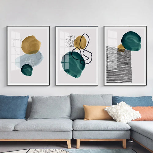 Grün Gelb Schwarz Abstrakte Form & Linie Minimalistische Nordische Wandkunst Feine Kunst Leinwanddrucke Bilder Für Wohnzimmer Büro Dekor | Karnz