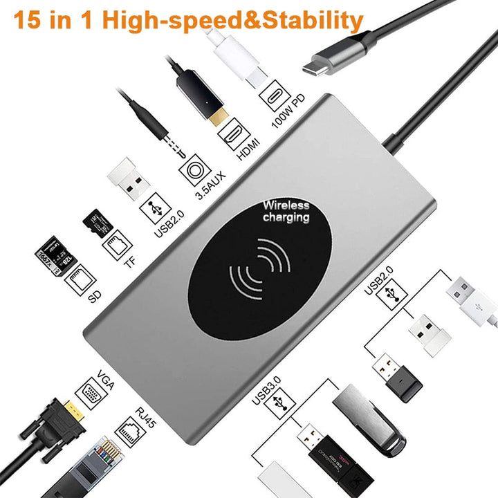 Karnz | 15in1 USB-C Wireless-Ladestation Docking Station