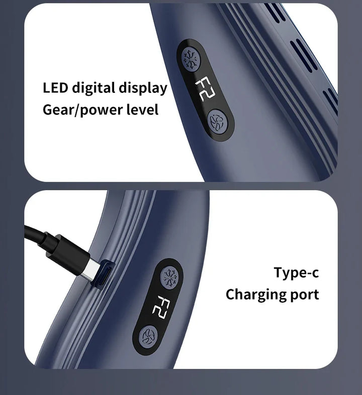 Tragbarer Halsventilator 5200mAh – Wiederaufladbarer tragbarer Halbleiter-Kühlventilator, persönlicher tragbarer Halsklimaanlage | Karnz