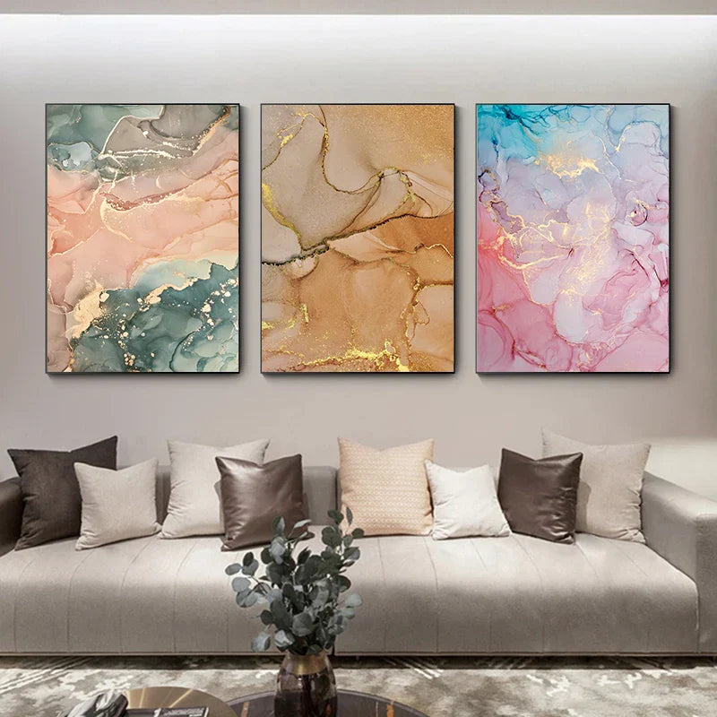 Bunte Schattierungen von Pink Blau Jade Flüssig Marmor Druck Wandkunst Feine Kunstleinwand Drucke Bilder für Wohnzimmer Schlafzimmer Hotel Salon Kunst Dekor | Karnz