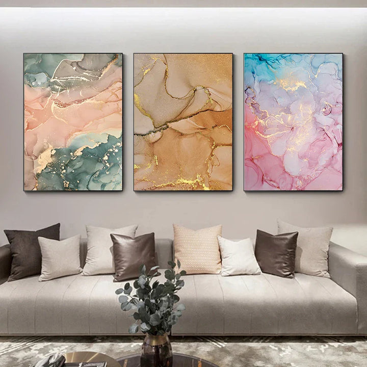 Bunte Schattierungen von Pink Blau Jade Flüssig Marmor Druck Wandkunst Feine Kunstleinwand Drucke Bilder für Wohnzimmer Schlafzimmer Hotel Salon Kunst Dekor | Karnz