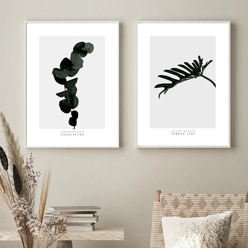 Minimalistische grüne Blätter moderne botanische Exemplare Wandkunst Fine Art Leinwanddrucke Galerie Wandbilder für Wohnzimmer Esszimmer Kunstdeko | Karnz