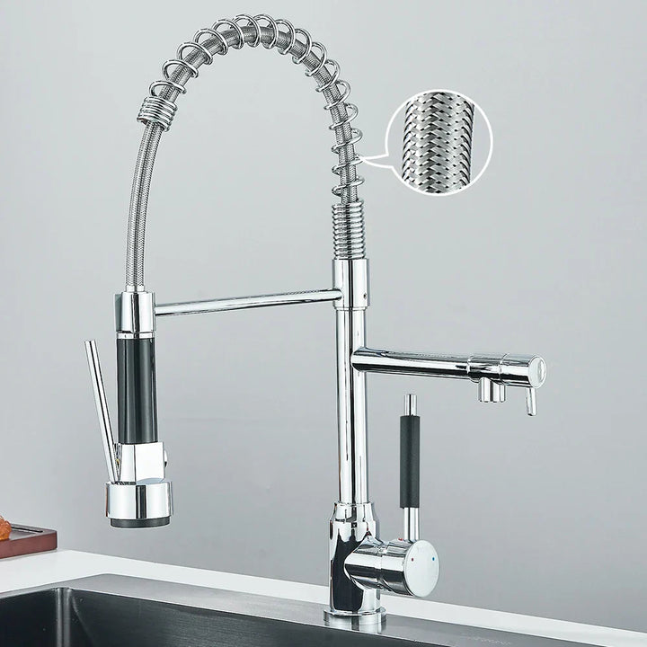 Wasserhahn mit Doppeltem Auslauf – Hochwertiger Wasserhahn für Flexibles Spülen, Schwenkbar, Ideal für Moderne Küchen, Leicht zu Reinigen und Einfache Montage | Karnz