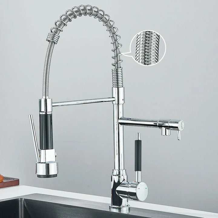 Wasserhahn mit Doppeltem Auslauf – Hochwertiger Wasserhahn für Flexibles Spülen, Schwenkbar, Ideal für Moderne Küchen, Leicht zu Reinigen und Einfache Montage | Karnz
