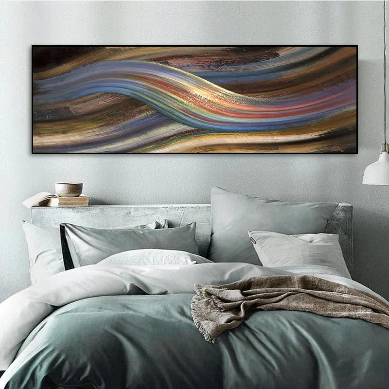 Fließende Regenbogen abstrakte Wandkunst Feine Kunst Leinwanddruck Breitformat Moderne Farben Bilder für über das Bett oder über das Wohnzimmer Sofa | Karnz
