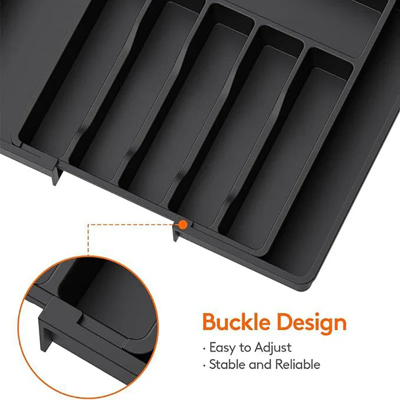 Karnz | Modulora Besteckschubladeneinsatz | Ausziehbarer Besteck-Organizer | Verstellbares Ordnungssystem aus PP | 38×35 cm
