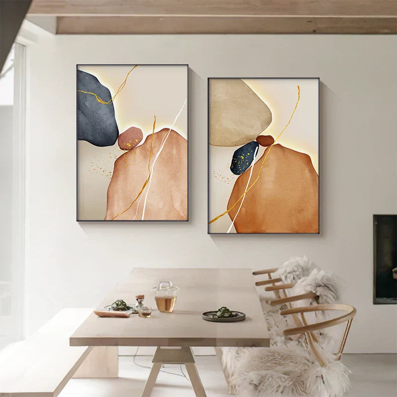 Moderne abstrakte nordische Zen-Kiesel Wandkunst feine Kunstdrucke auf Leinwand neutrale Töne geomorphes Design Bilder für zeitgenössische Innenräume | Karnz