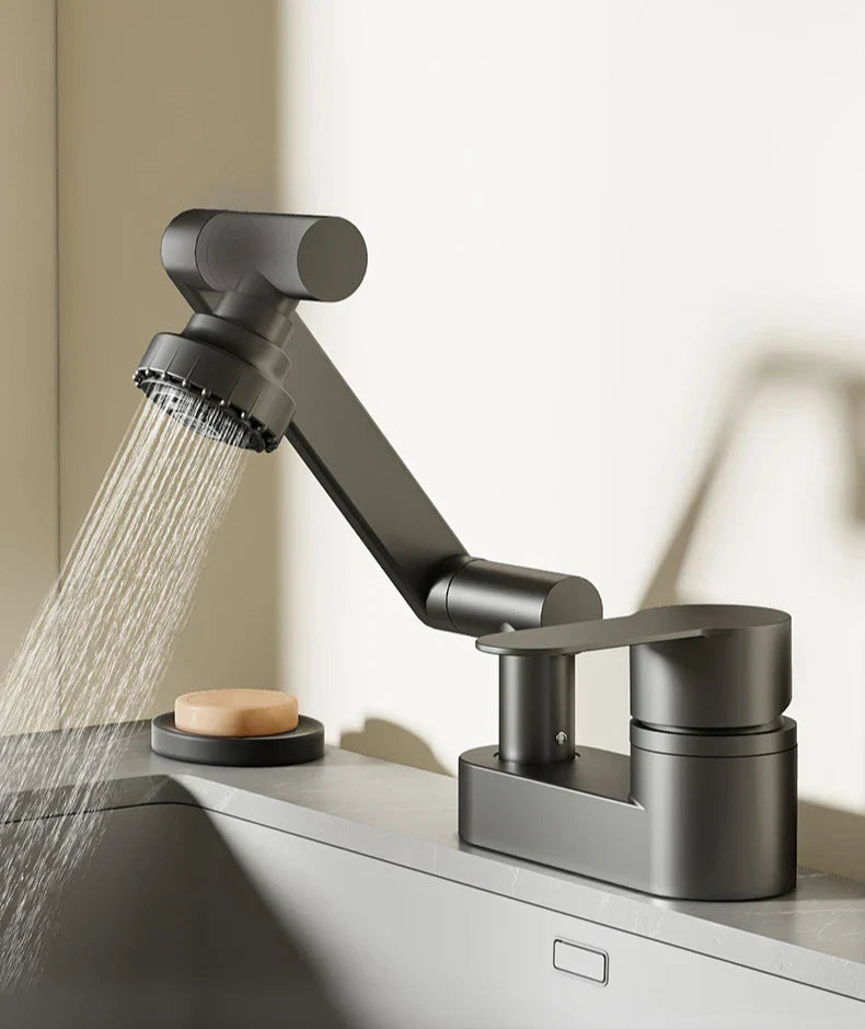 Aqua Twist Duo-Flex Waschbeckenmischer – 360° schwenkbarer Zwei-Loch-Armatur für heißes und kaltes Wasser Karnz
