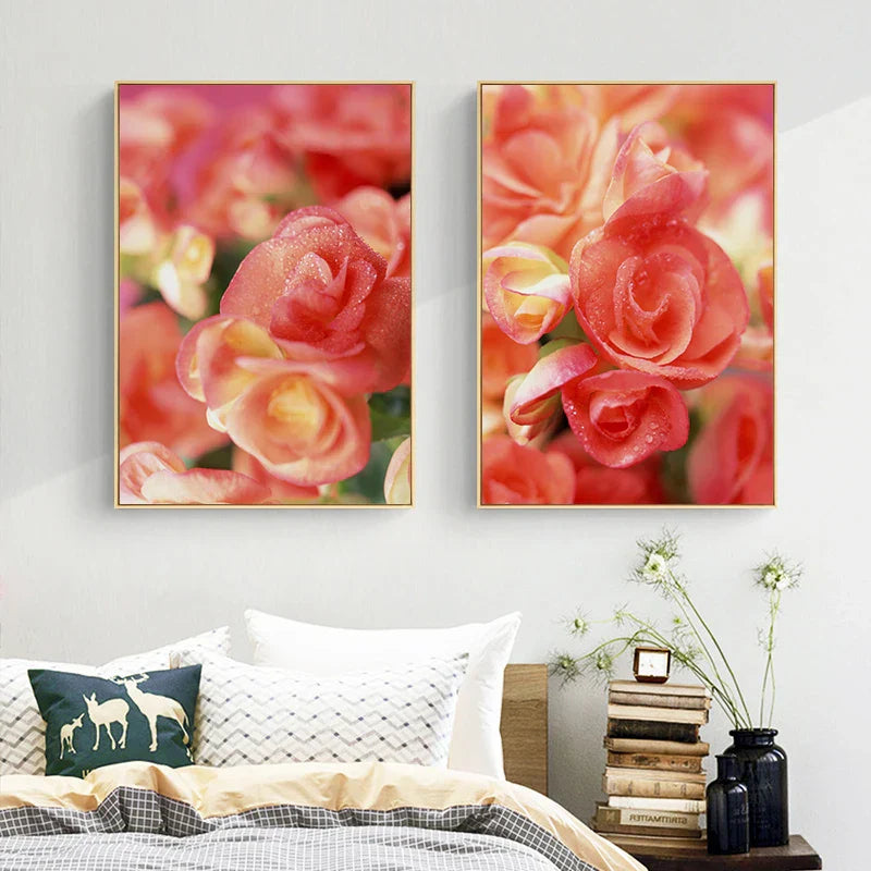 Rosa rote Rosen florale Wandkunst Feine Kunst Leinwanddrucke Moderne botanische Poster Bilder für Wohnzimmer, Schlafzimmer Kunst Dekor | Karnz