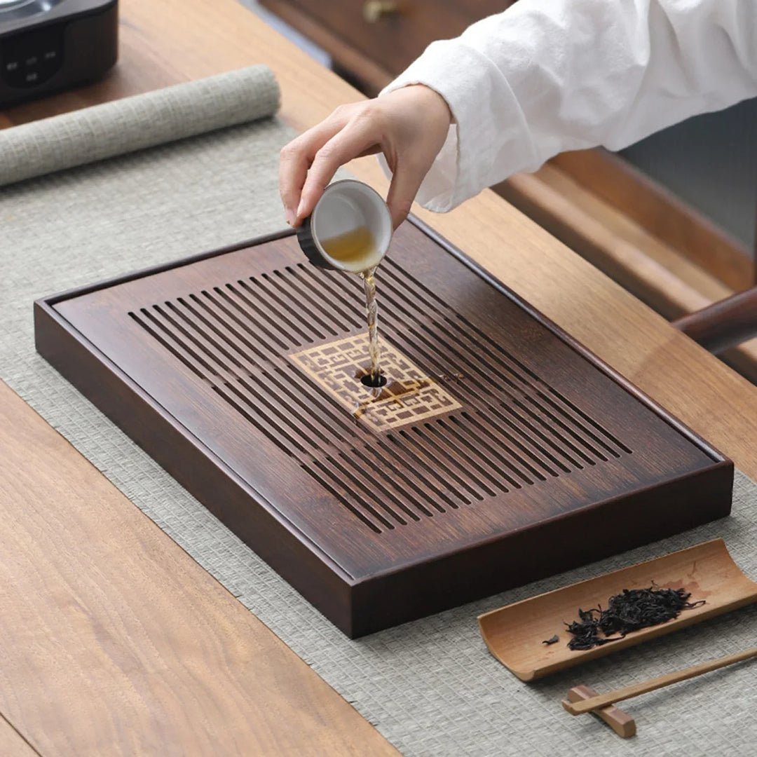 Chinesisches Teetablett mit Wasserlagerbox Haltbares einfaches Entwässerungstablett Teeservice-Tablett für Teestube Zuhause Haushalt Büro