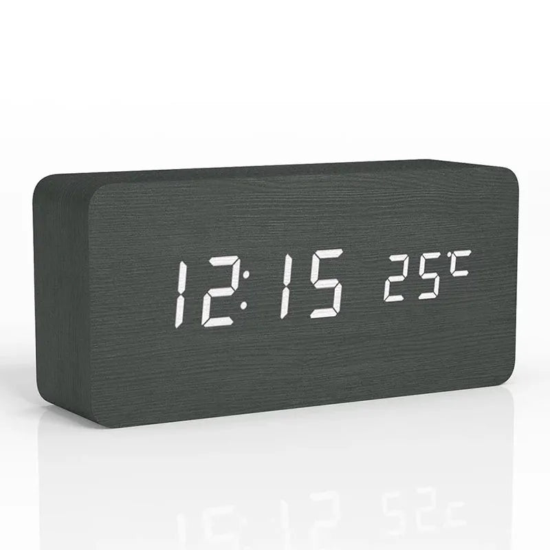 Digitale LED-Holzuhr mit Temperaturanzeige, Alarmfunktion und modernem Design – Perfekt für Schlafzimmer oder Büro, energiesparend und stilvoll | Karnz