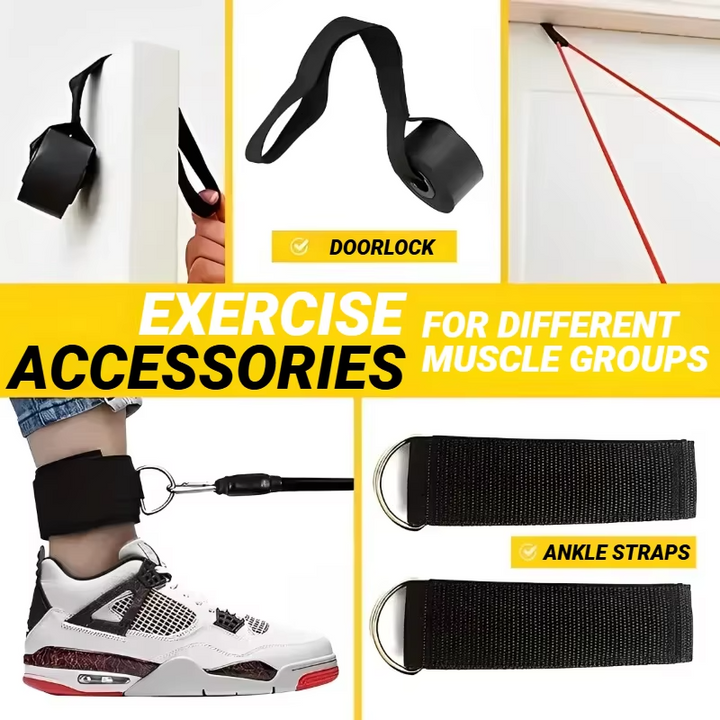Komplettes Fitness-Set mit Widerstandsbändern, Griffen und Knöchelmanschetten
