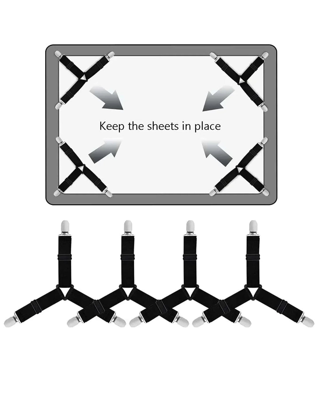 Karnz | GRIPFIX Spannbettlakenhalter-Set | 4-Pack Dreieckige Bettlakenriemen | Verstellbar & Rutschfest – Für Matratzen, Tischdecken & Abdeckungen