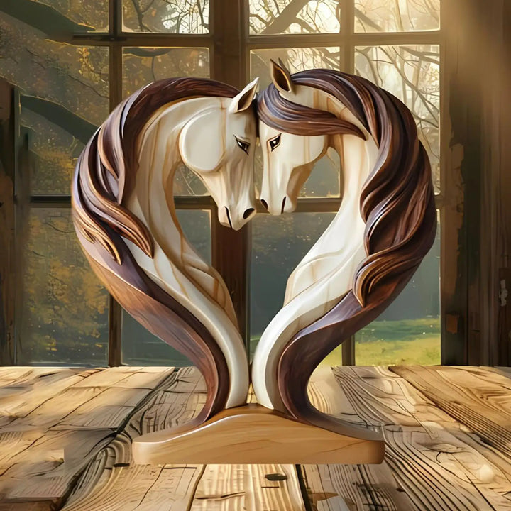 Karnz | Equora Horse Sculpture | Horse Sculpture Wood | 2D Design in Embrace Pose | Decoration for Living Room, Office & Children's Room