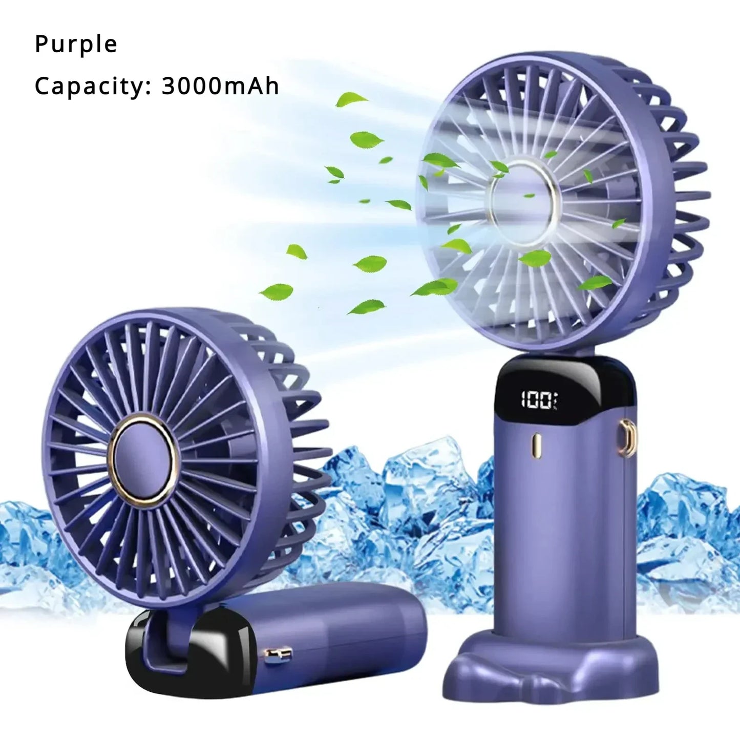 5000mAh Handheld Mini Ventilator – Kabelloser USB wiederaufladbarer tragbarer Ventilator mit digitaler Anzeige, Telefonhalter, 5-Geschwindigkeits faltbarer Nacken-Hängevantilator | Karnz