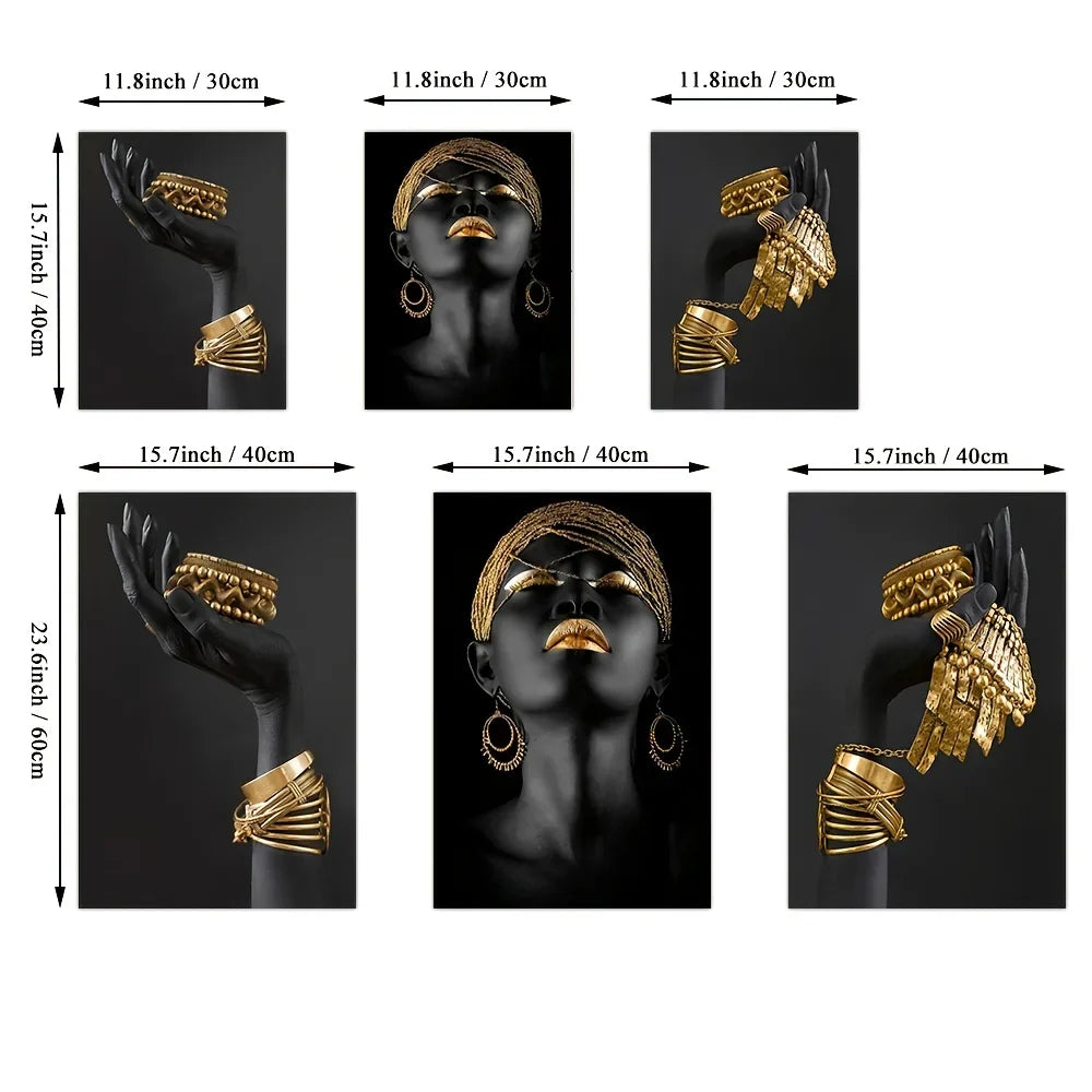 Set aus 3 Stück Schwarz Goldene Frauenporträt Wandkunst Feine Kunst Leinwanddrucke Bilder Für Luxuriöses Wohnzimmer Esszimmer Home Office Dekor | Karnz