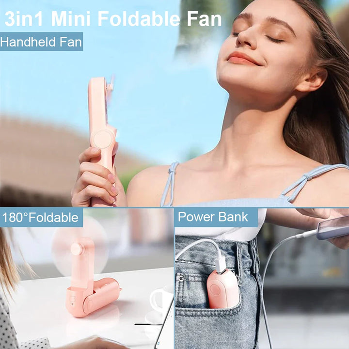 Tragbarer Mini-Handventilator – Wiederaufladbarer faltbarer Taschenventilator mit Batterie, kühlender Handventilator und Powerbank-Funktion | Karnz
