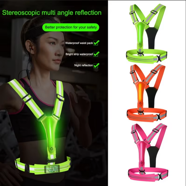 Reflektierende LED-Sicherheitsweste mit verstellbaren Gurten und USB-aufladbaren Leuchten