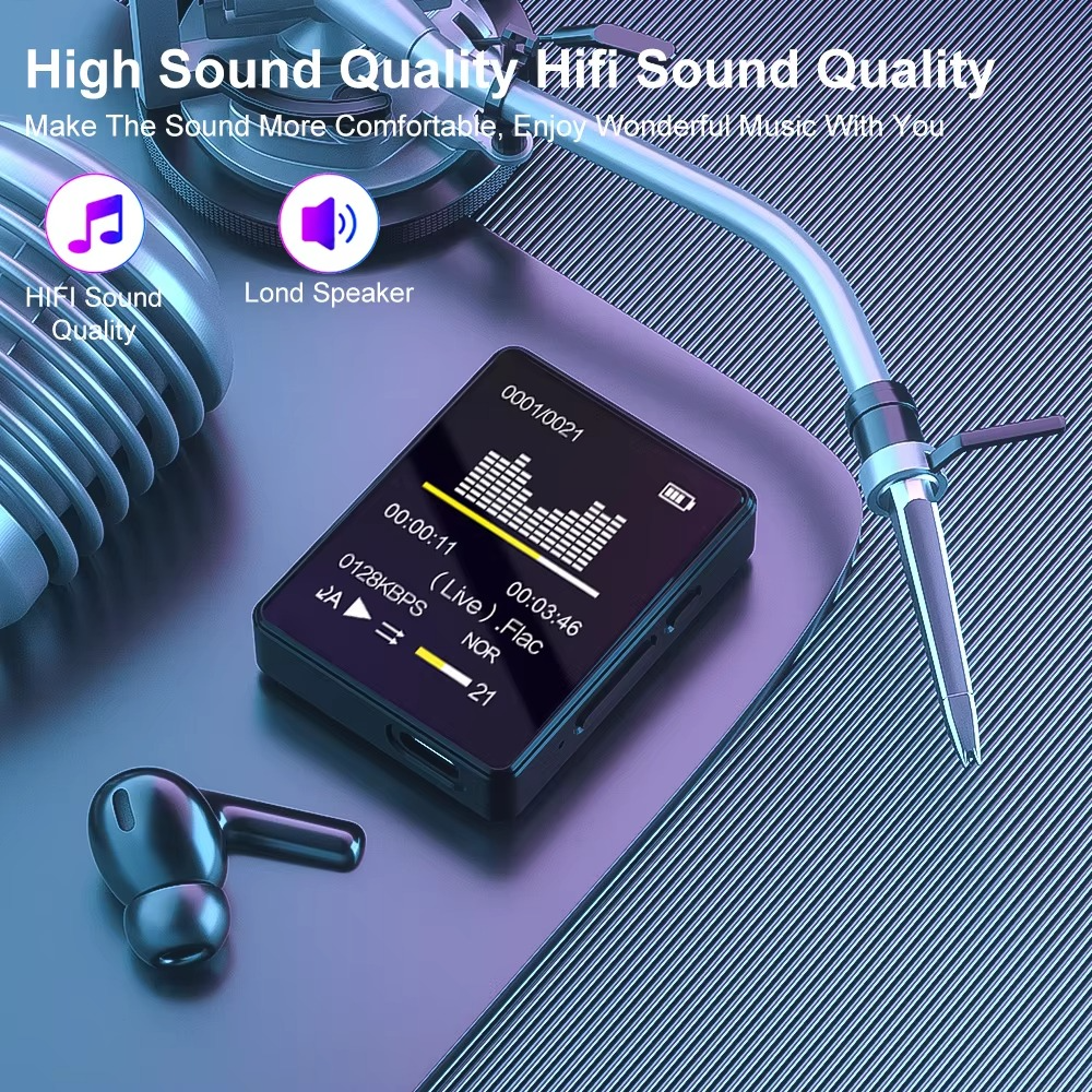 Tragbarer Bluetooth-MP3-Player mit HiFi-Stereoanlage, Mini-MP4-Videowiedergabe, LED-Bildschirm und Sprachaufzeichnung