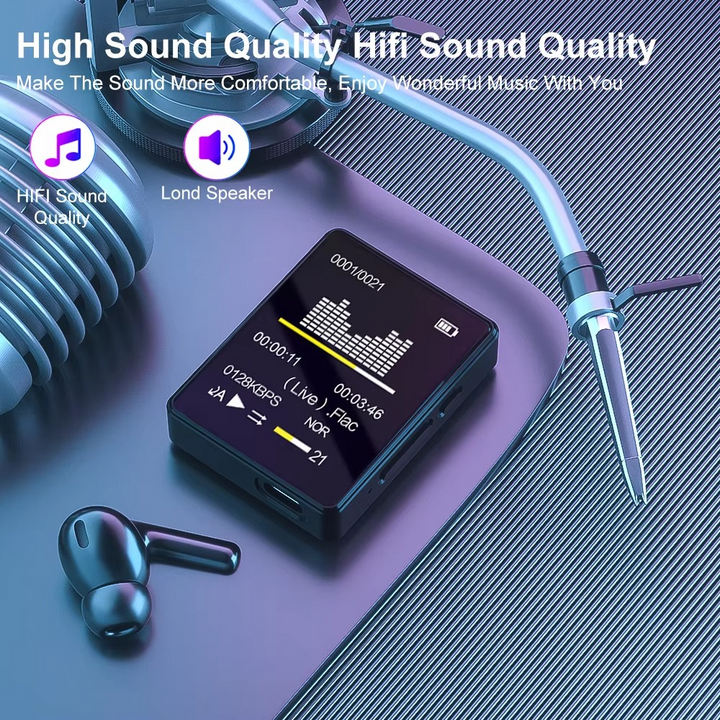 Tragbarer Bluetooth-MP3-Player mit HiFi-Stereoanlage, Mini-MP4-Videowiedergabe, LED-Bildschirm und Sprachaufzeichnung