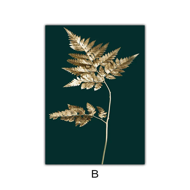 Abstrakte tropische Botanik goldene Blätter Wandkunst Feine Kunst Leinwanddrucke Bilder für Wohnzimmer Esszimmer Licht Luxus Wohnkultur | Karnz