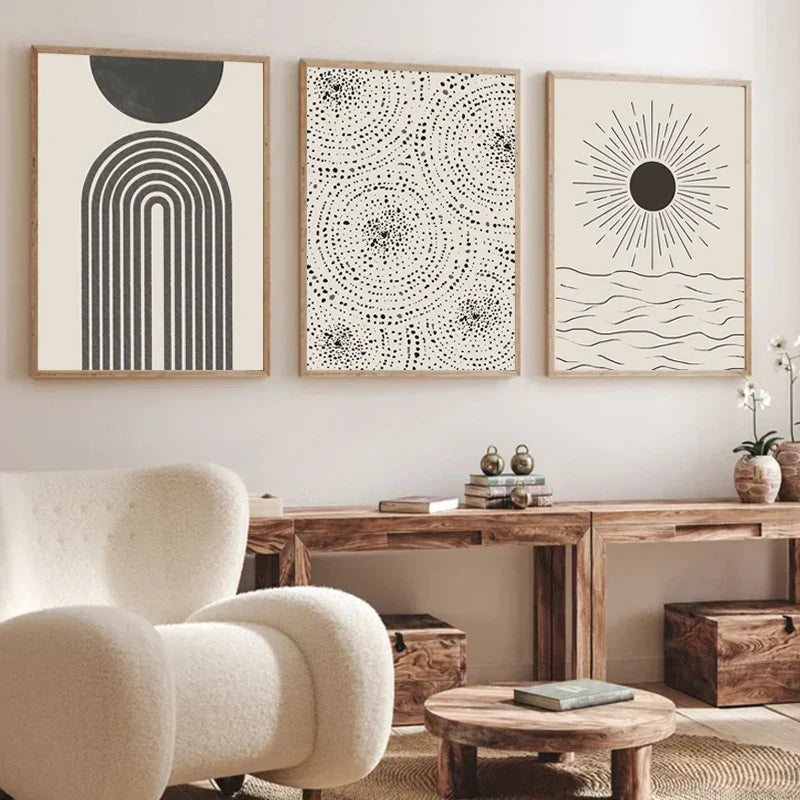 Sonne Meer Kreise Minimalistische Linienkunst Schwarz Weiß Wandkunst Feine Kunst Leinwanddrucke Bilder Für Modernes Wohnzimmer Schlafzimmer Wohnkultur | Karnz