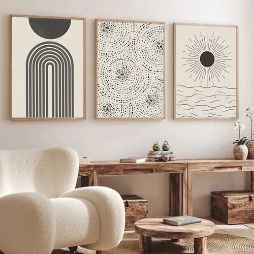 Sonne Meer Kreise Minimalistische Linienkunst Schwarz Weiß Wandkunst Feine Kunst Leinwanddrucke Bilder Für Modernes Wohnzimmer Schlafzimmer Wohnkultur | Karnz