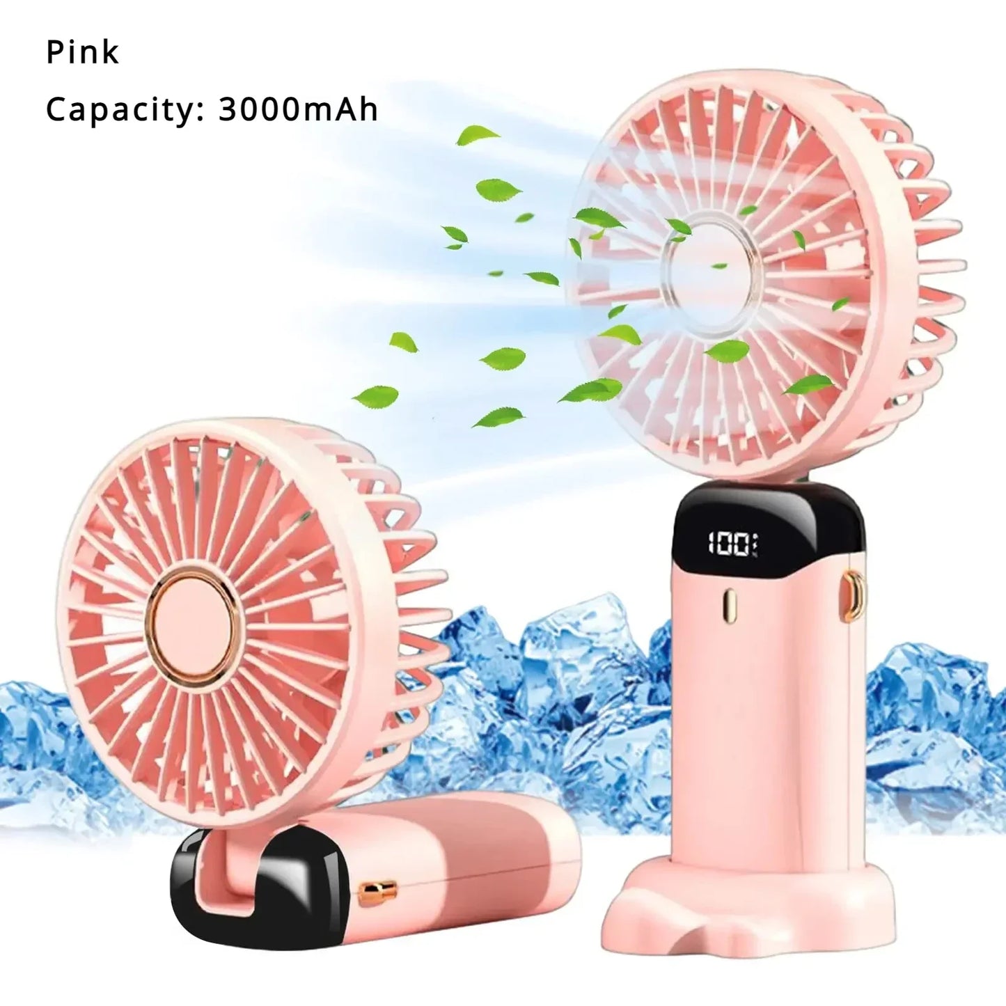 5000mAh Handheld Mini Ventilator – Kabelloser USB wiederaufladbarer tragbarer Ventilator mit digitaler Anzeige, Telefonhalter, 5-Geschwindigkeits faltbarer Nacken-Hängevantilator | Karnz