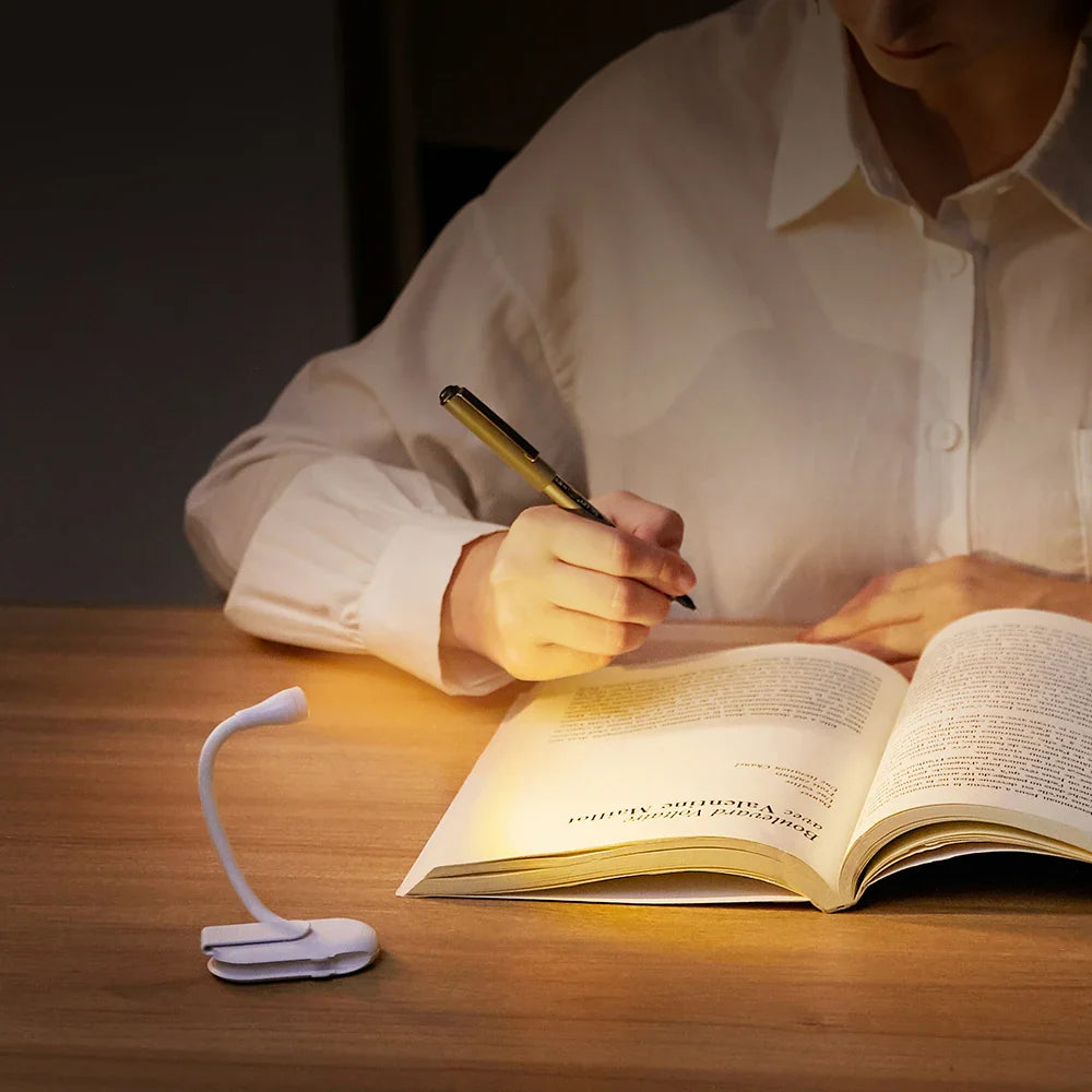Mini Buchlicht - Tragbares Clip-On Nachtlicht mit USB-Ladung, dimmbares LED für Schlafzimmer, Augenschutz und Camping - 360° Flip Clip Buchlampe