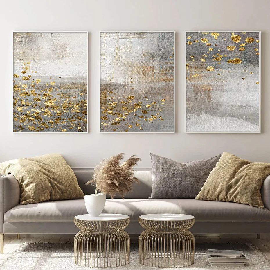 Beige Grau Goldgefleckt Vintage Abstrakte Wandkunst Fine Art Leinwanddrucke Zeitgenössische Bilder für elegante Innenräume | Karnz