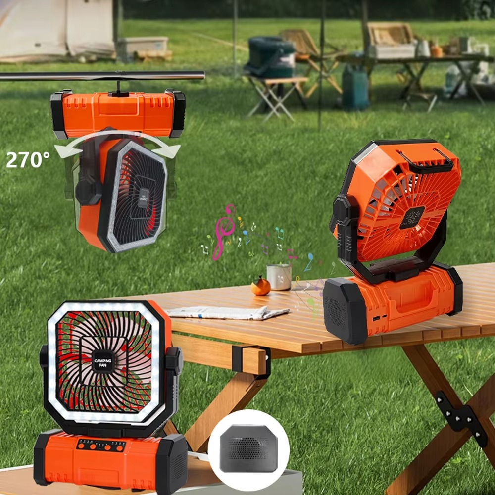 Wiederaufladbarer Campingventilator mit 20000mAh Batterie, 4 Geschwindigkeiten und LED Laterne | Karnz