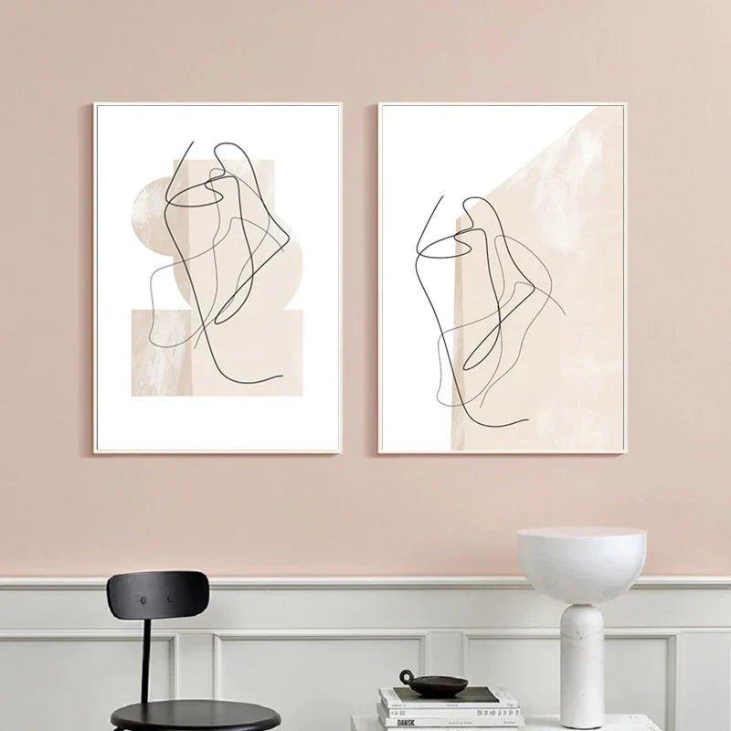 Beige-Töne Abstrakte Linienkunst Wandkunst Fine Art Leinwanddrucke Minimalistische Bilder Für Modernes Apartment Wohnzimmer Kunst Für Zeitgenössische Innenräume | Karnz