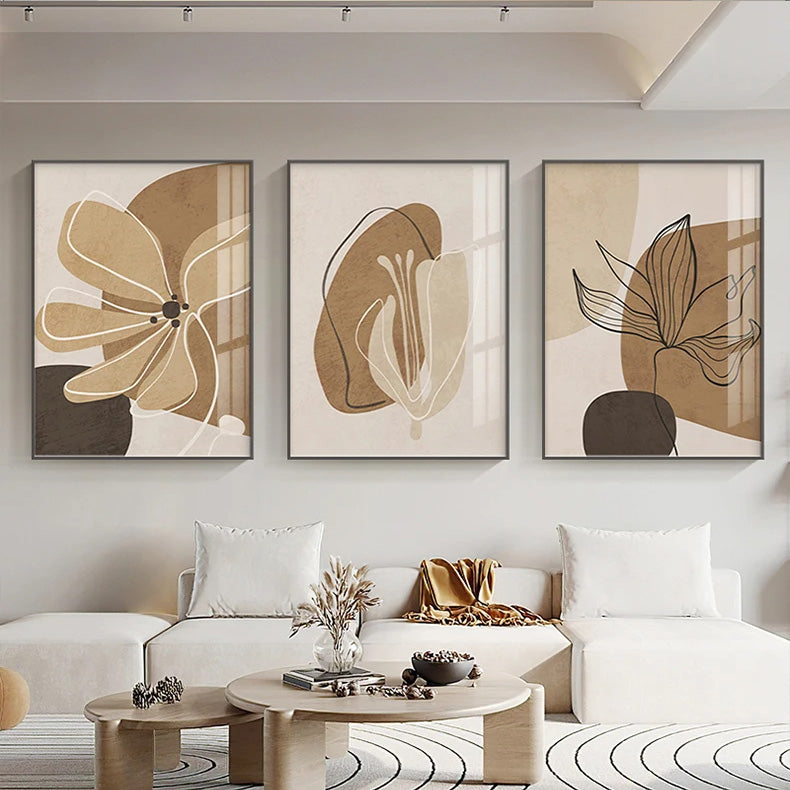Einfache Beige Braun Florale Abstrakte Wandkunst Feine Kunst Leinwanddrucke Minimalistische Bilder Für Moderne Wohnungen Wohnzimmer Schlafzimmer Kunst Für Zeitgenössische Innenräume