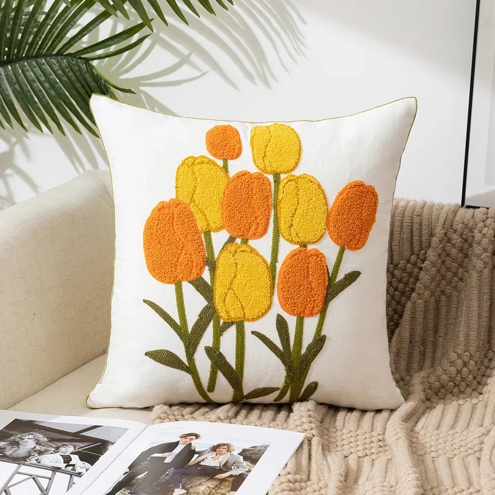 Einfache florale bunte nordische Kissenbezüge 45x45cm gestrickte Jacquard-Leinenkissenbezüge für das Wohnzimmer Sofa Wurfkissen zeitgenössische skandinavische Wohnkultur