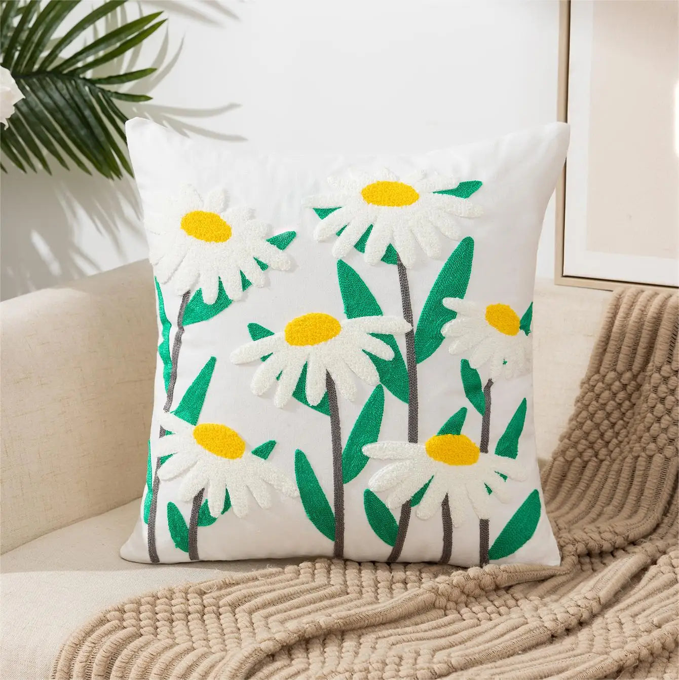 Einfache florale bunte nordische Kissenbezüge 45x45cm gestrickte Jacquard-Leinenkissenbezüge für das Wohnzimmer Sofa Wurfkissen zeitgenössische skandinavische Wohnkultur
