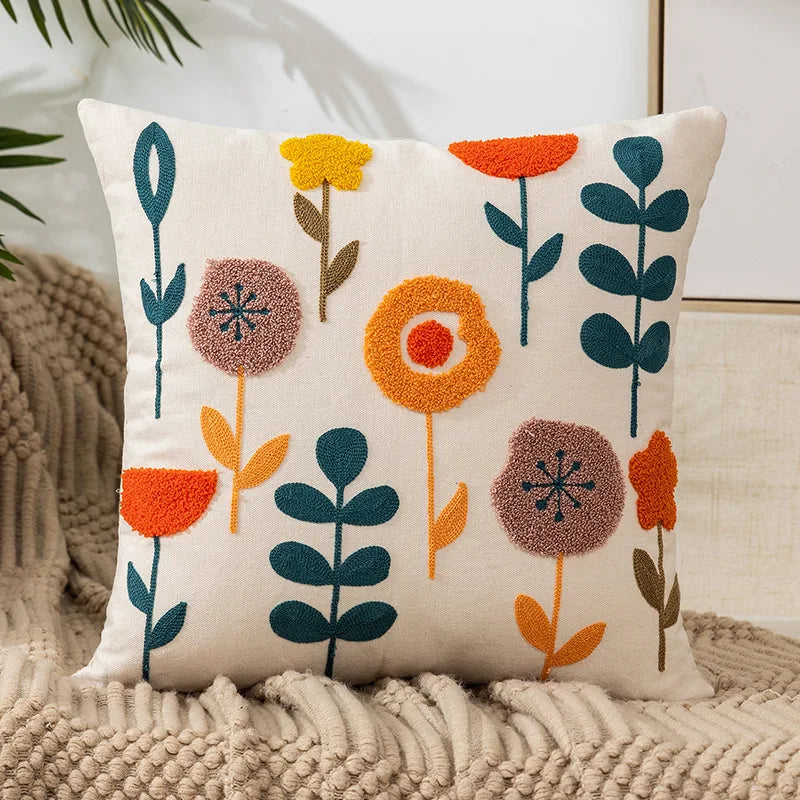 Einfache florale bunte nordische Kissenbezüge 45x45cm gestrickte Jacquard-Leinenkissenbezüge für das Wohnzimmer Sofa Wurfkissen zeitgenössische skandinavische Wohnkultur