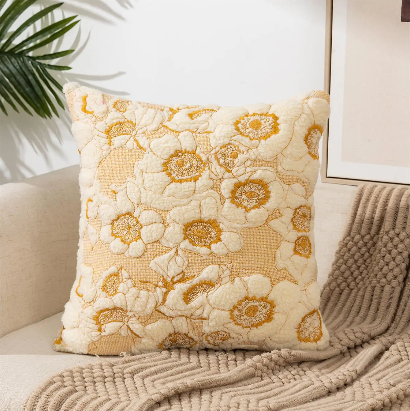 Einfache florale bunte nordische Kissenbezüge 45x45cm gestrickte Jacquard-Leinenkissenbezüge für das Wohnzimmer Sofa Wurfkissen zeitgenössische skandinavische Wohnkultur