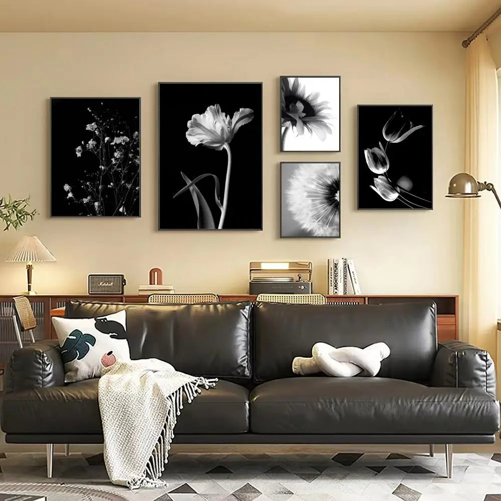 Moderne Lifestyle Floral Wandkunst Minimalistische Schwarz Weiß Poster Feine Kunst Leinwanddrucke Bilder Für Wohnzimmer Dekor