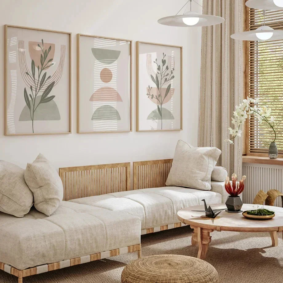 Einfache nordische abstrakte botanische Wandkunst feine Kunst Leinwanddrucke Bilder für neutralfarbene Wohnzimmer Schlafzimmer Kunst für moderne Apartmentdekoration | Karnz